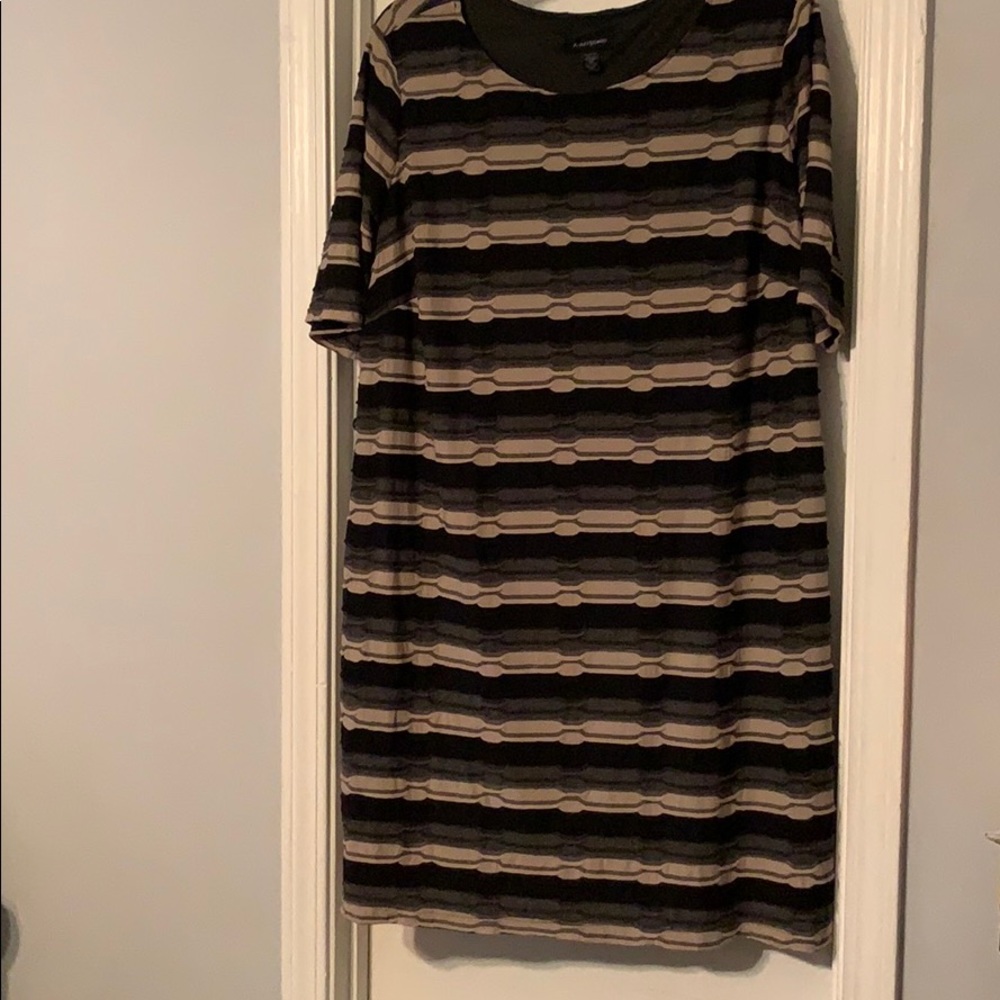 Ashley Stewart Black Gray & Tan wave pattern dress